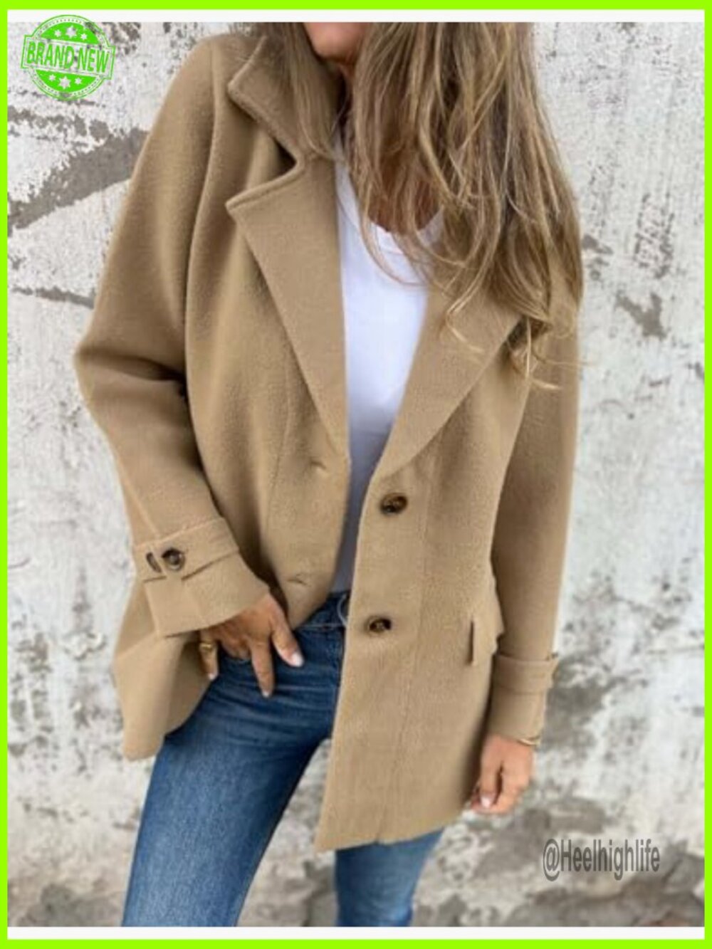 Wool Pea Coat Mid Length Trench Blazer Notch Lapel Thick Winter - Picture 4 of 4